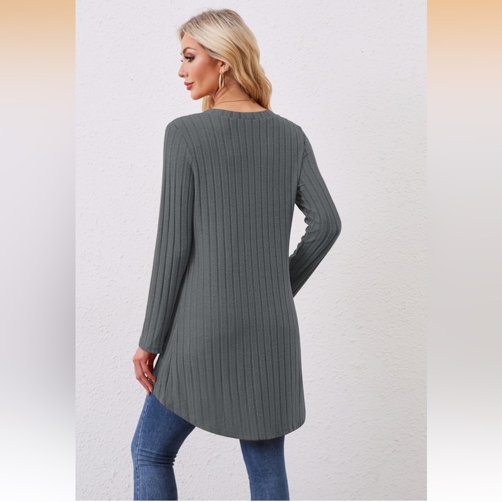 NWT 🖤 OVERSIZED LONG GRAY LIGHTWEIGHT KNIT CARDIGAN SWEATER Women’s XL 20/22 - Picture 4 of 11